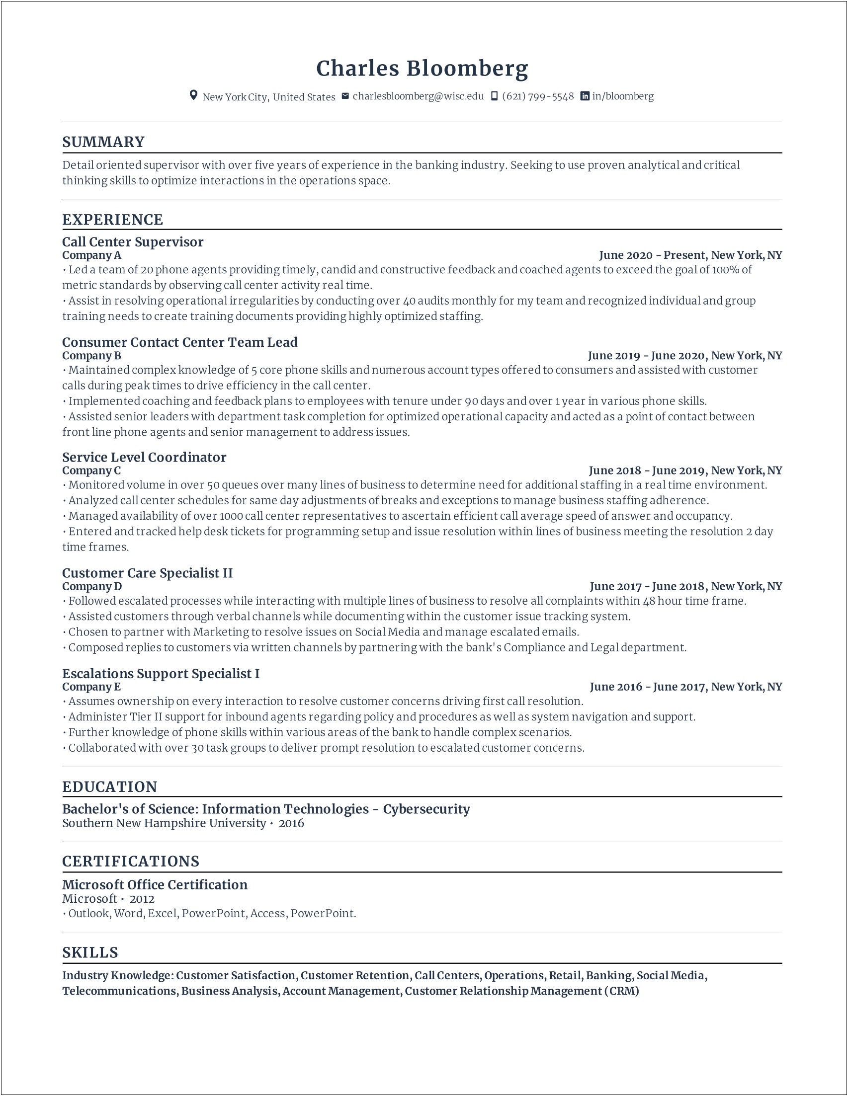 Customer Service Office Summary For Resume