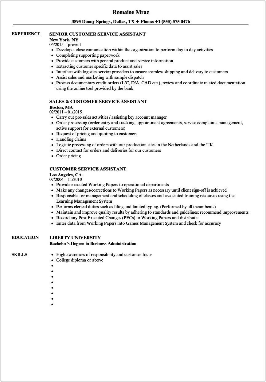 Customer Service Or Public Contact Resume Sample