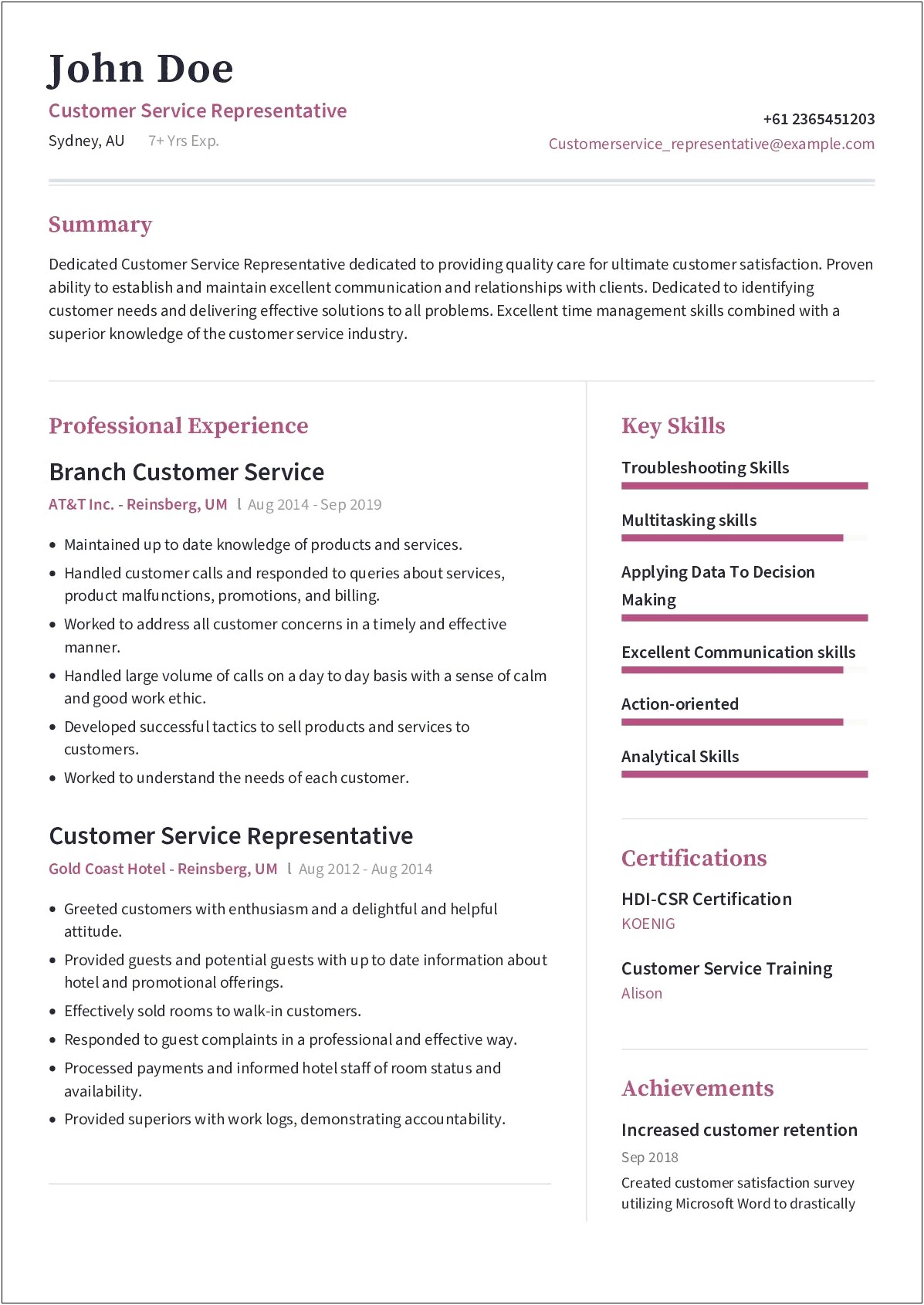Customer Service Representative Job Duties For Resume