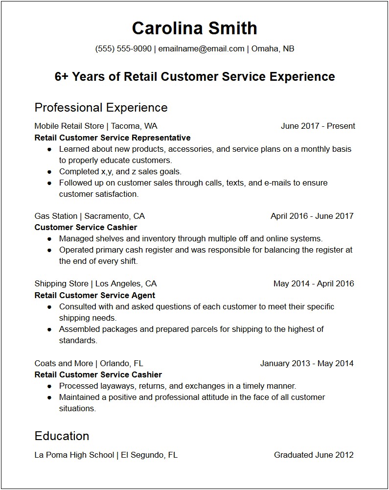 Customer Service Representative Resume Skills Example