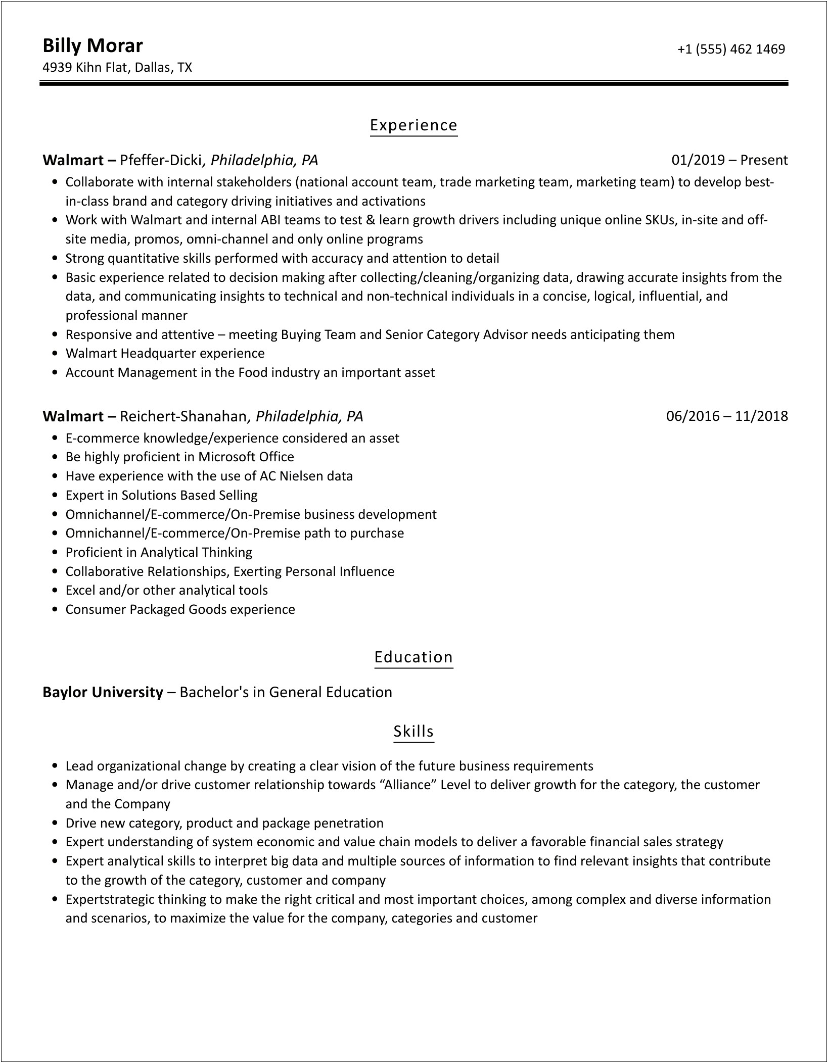 Customer Service Resume Examples For Walmart