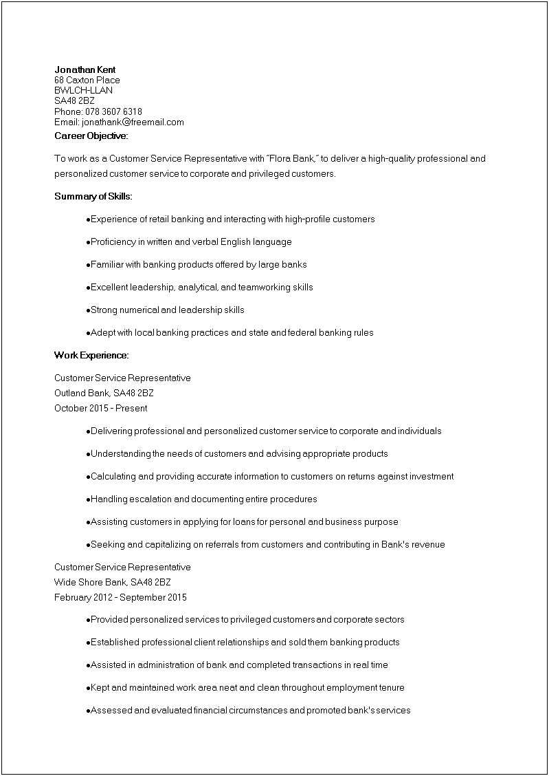 Customer Service Resume Samples And Objectives