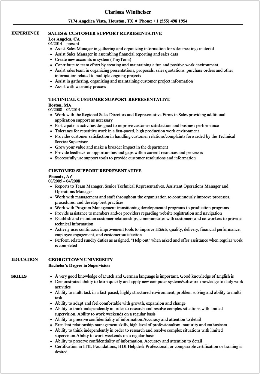Customer Service Sales Job Description Resume