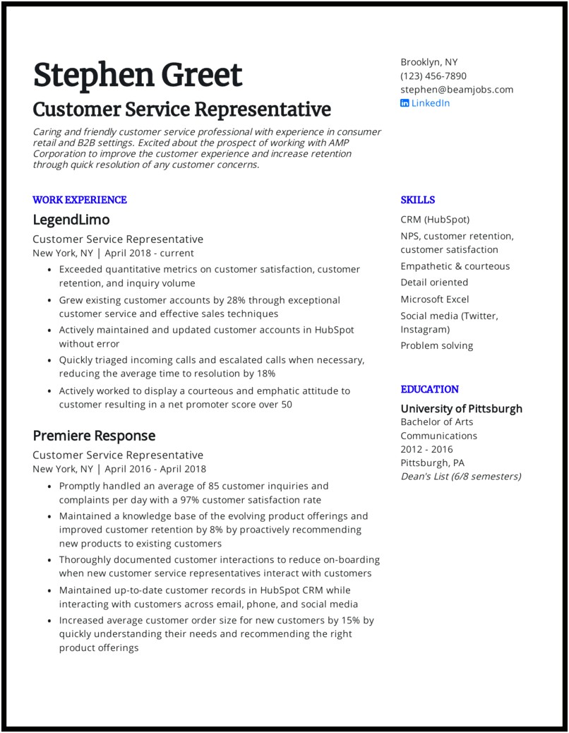 Customer Service Skills Section Of Resume