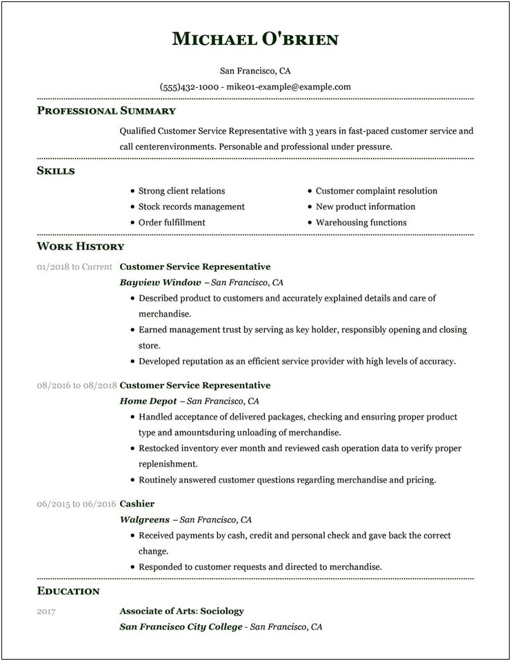 Customer Service Summary Statement For Resume