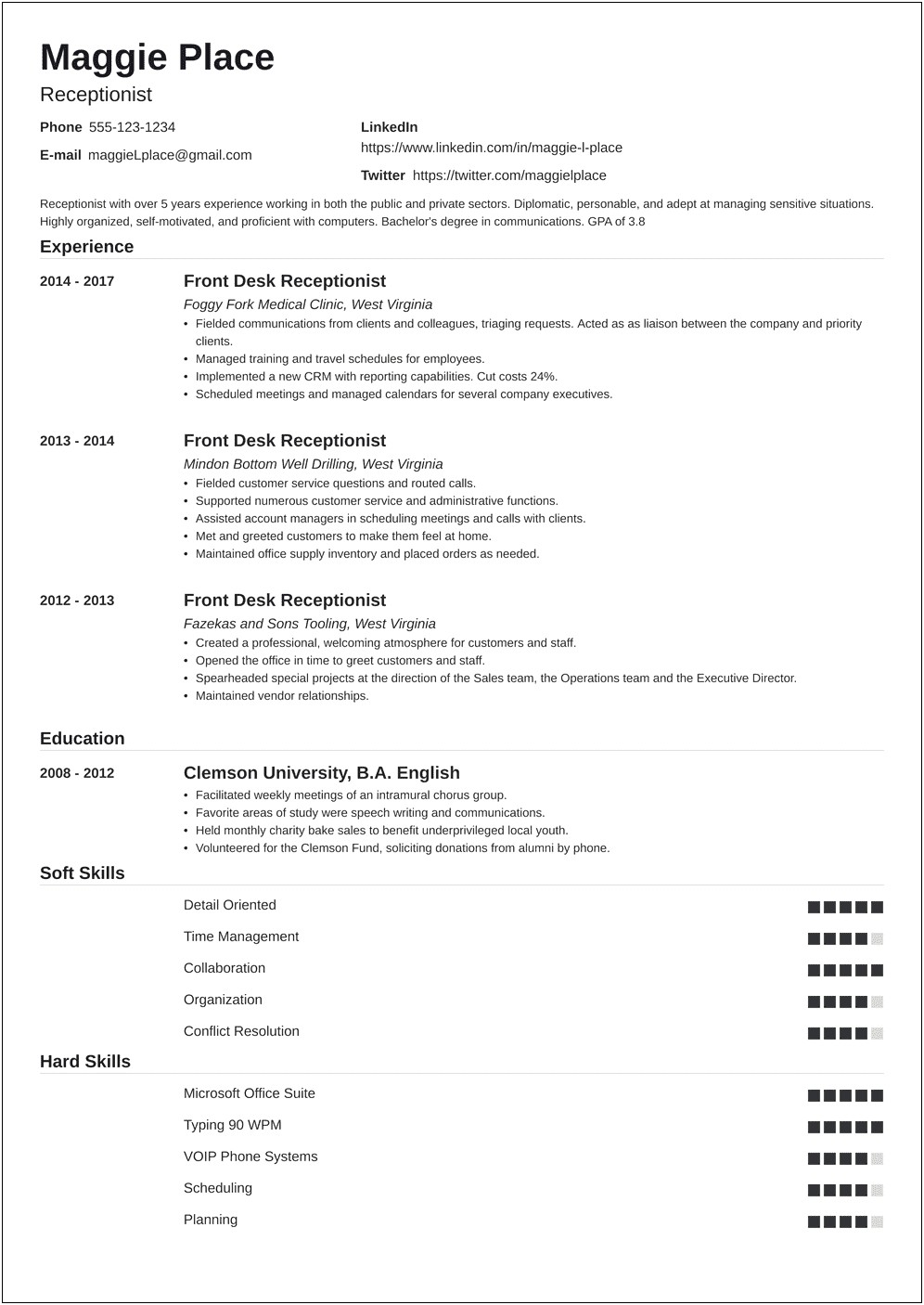Customize Free Resume For Front Desk Agent