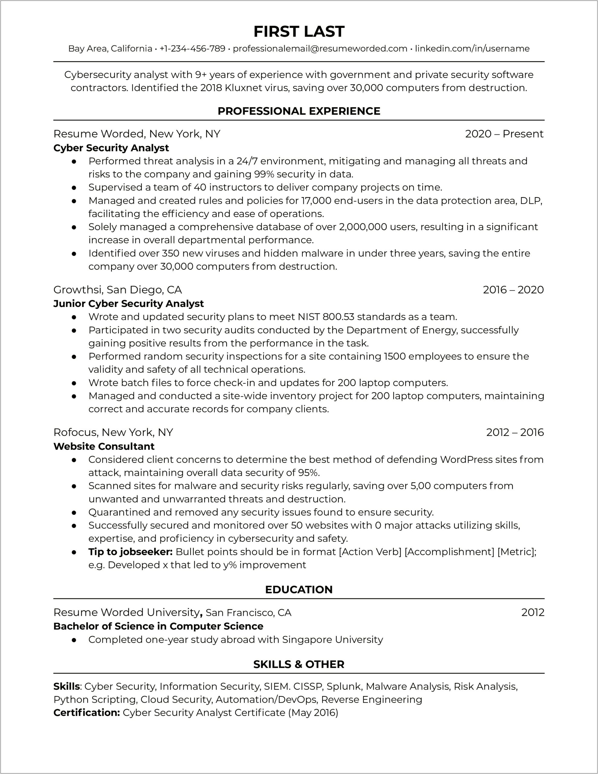 Cyber Security Home Lab Resume Examples