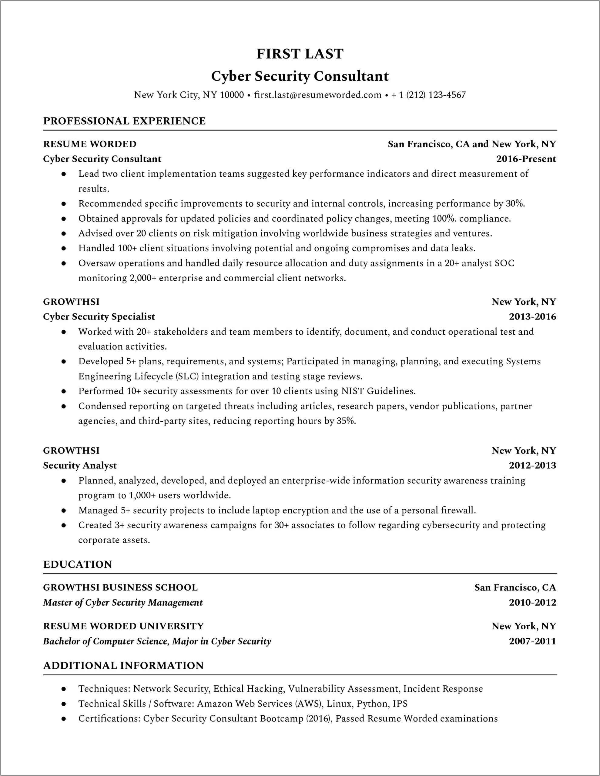 Cyber Security Project Manager Resume Sample