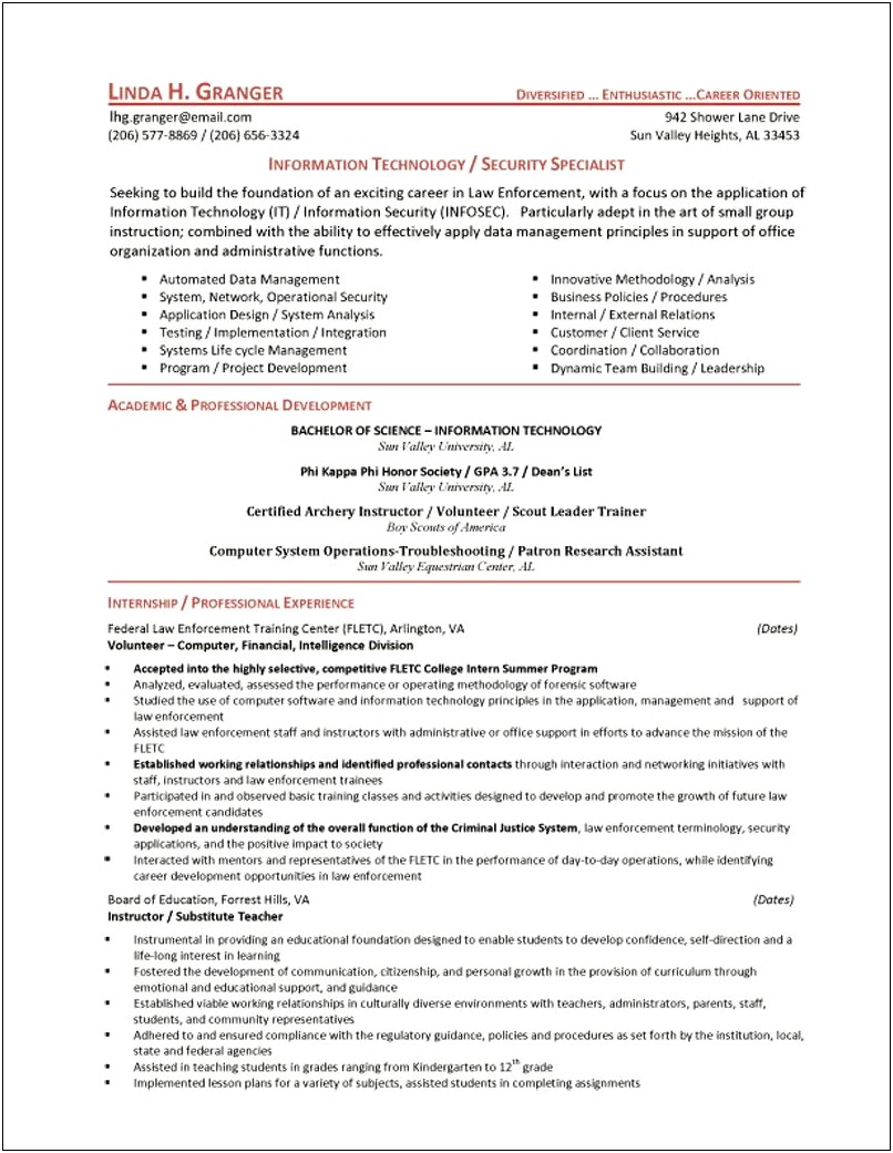 Cyber Security Resume Example New Graduate