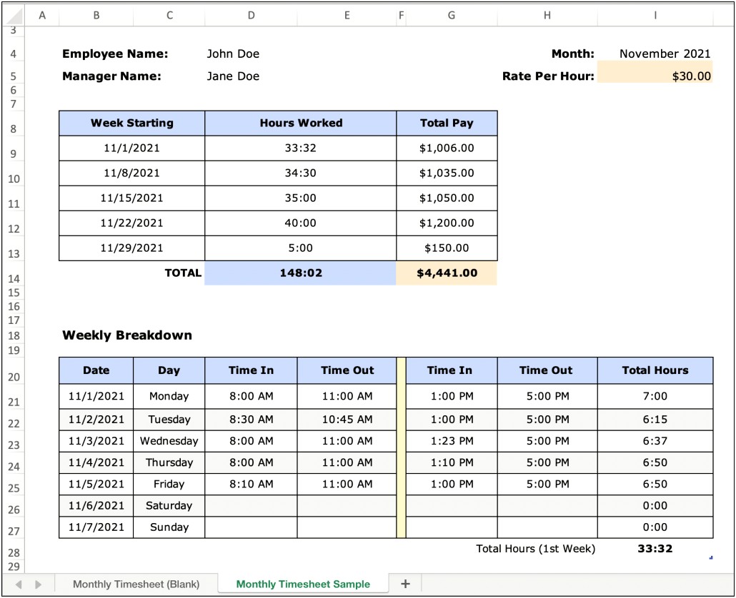 Daily Time Tracker Excel Template Download