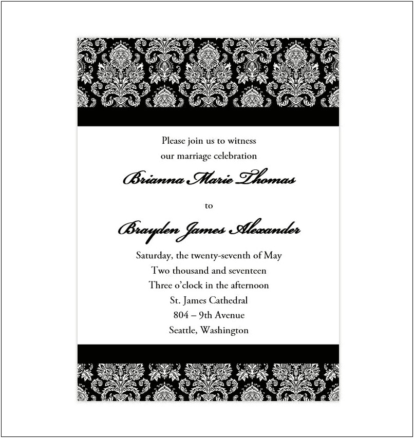 Damask Wedding Invitations Black White Red