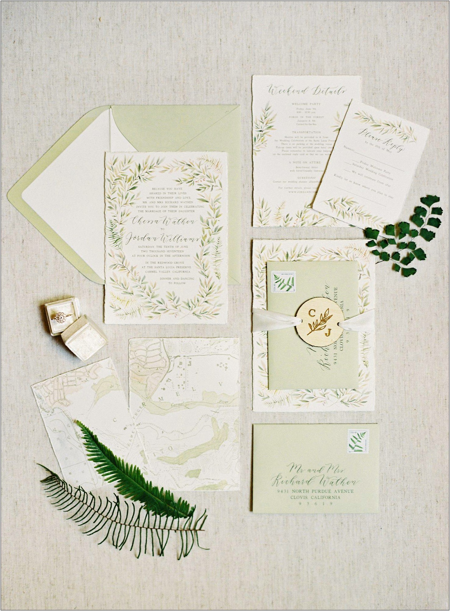 Dark Green And Copper Wedding Invitations