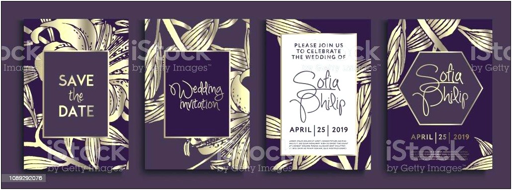 Dark Purple And Gold Wedding Invitations