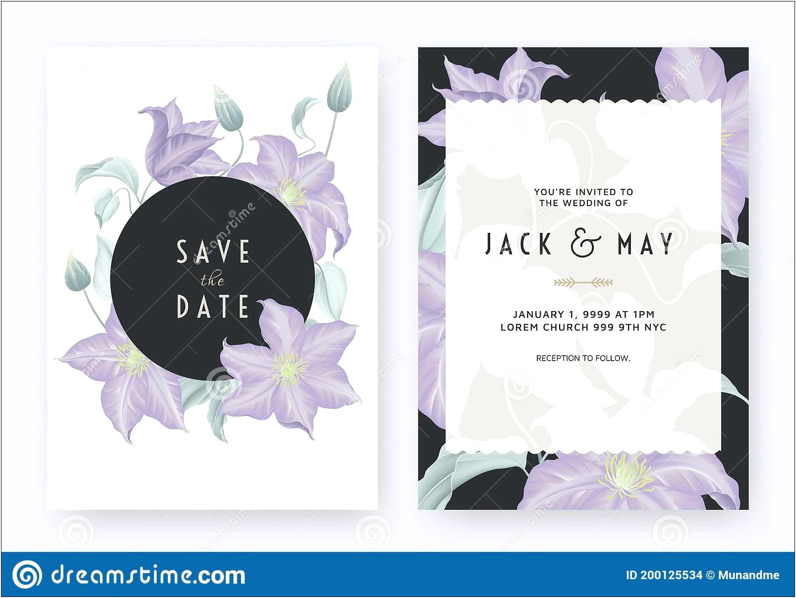 Dark Purple And Grey Wedding Invitations