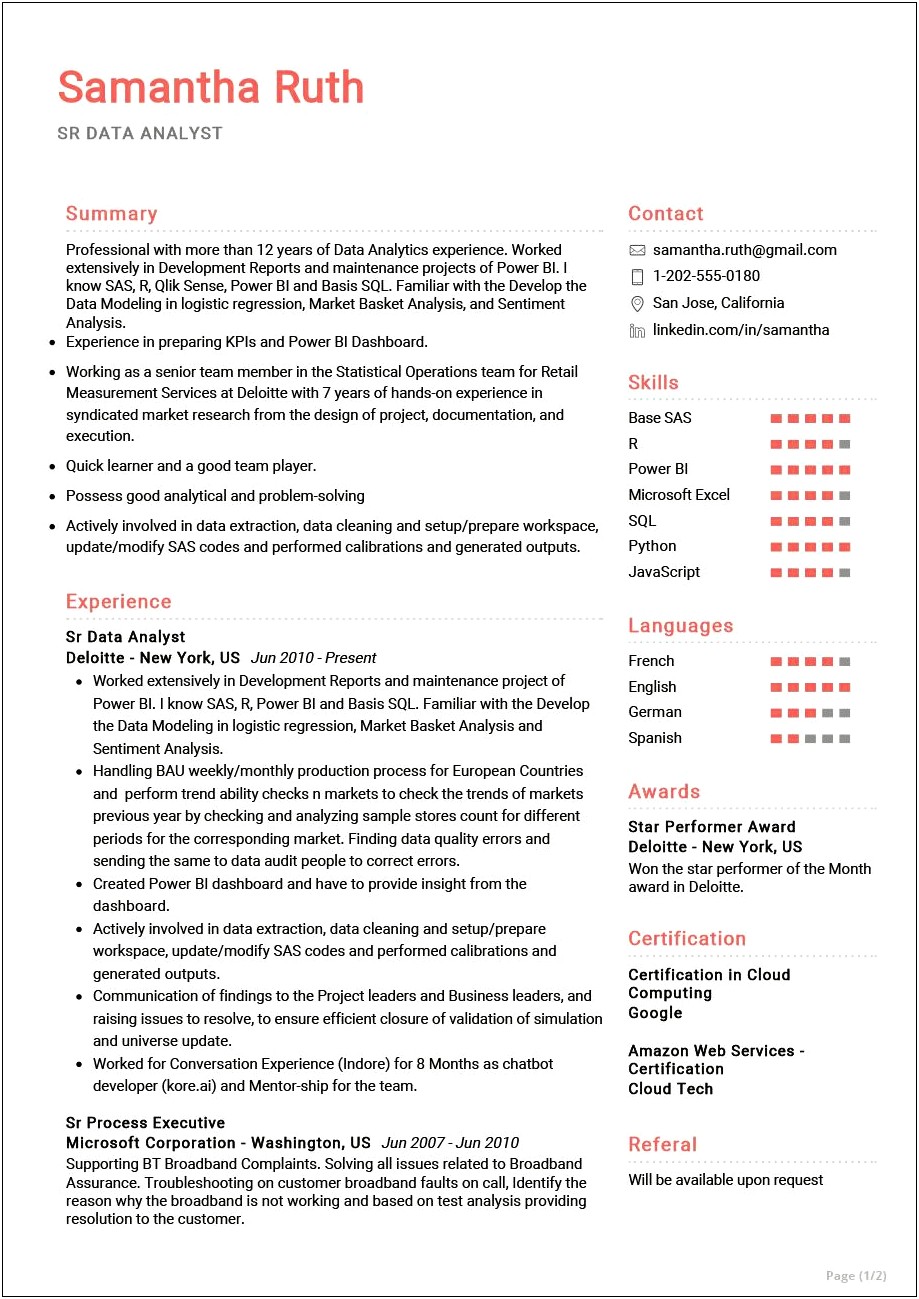 Data Analysis As A Skill On Resume
