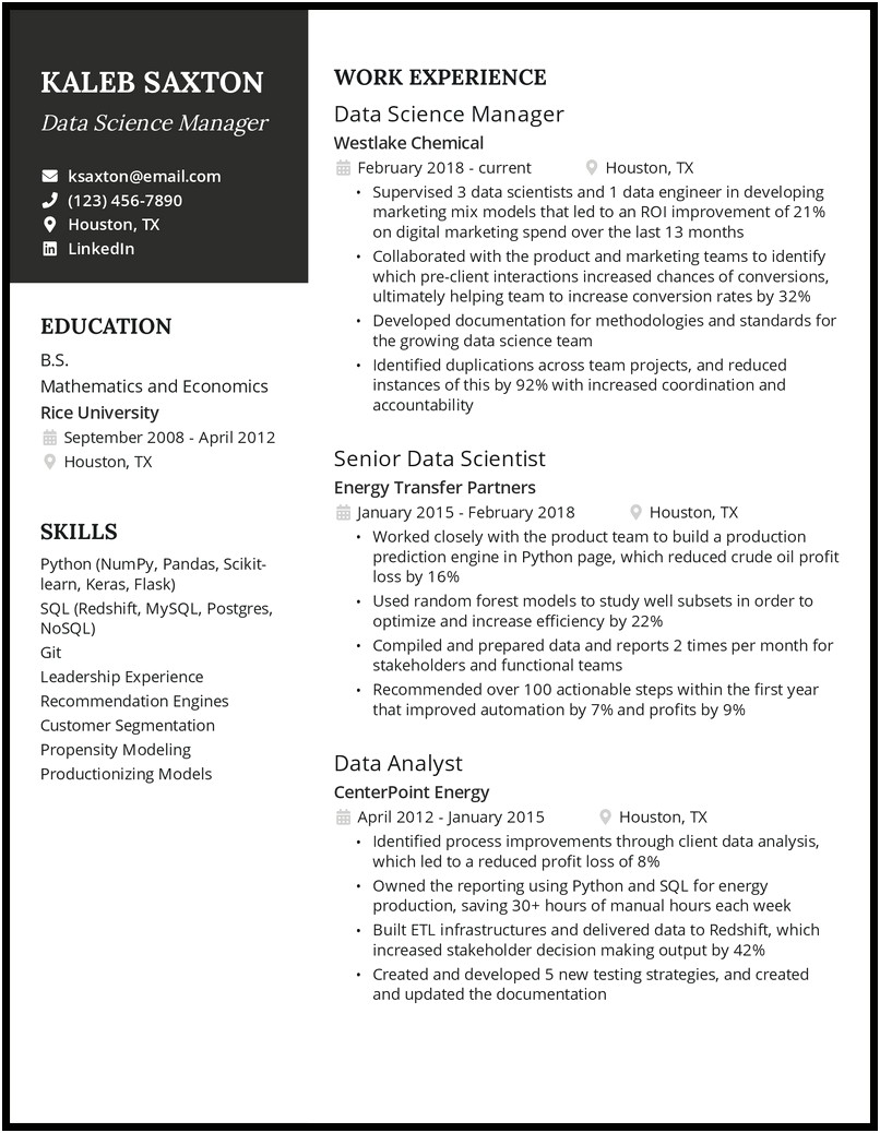 Data Analyst Entry Level Resume Sample