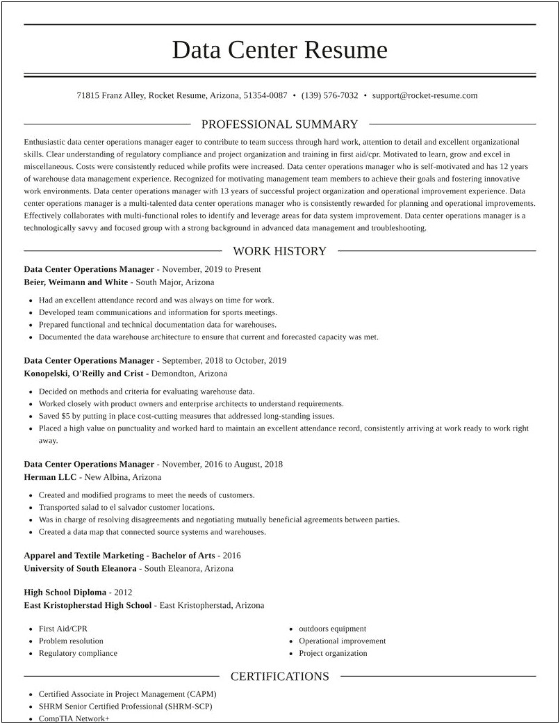 Data Center Facilities Manager Resume Samples