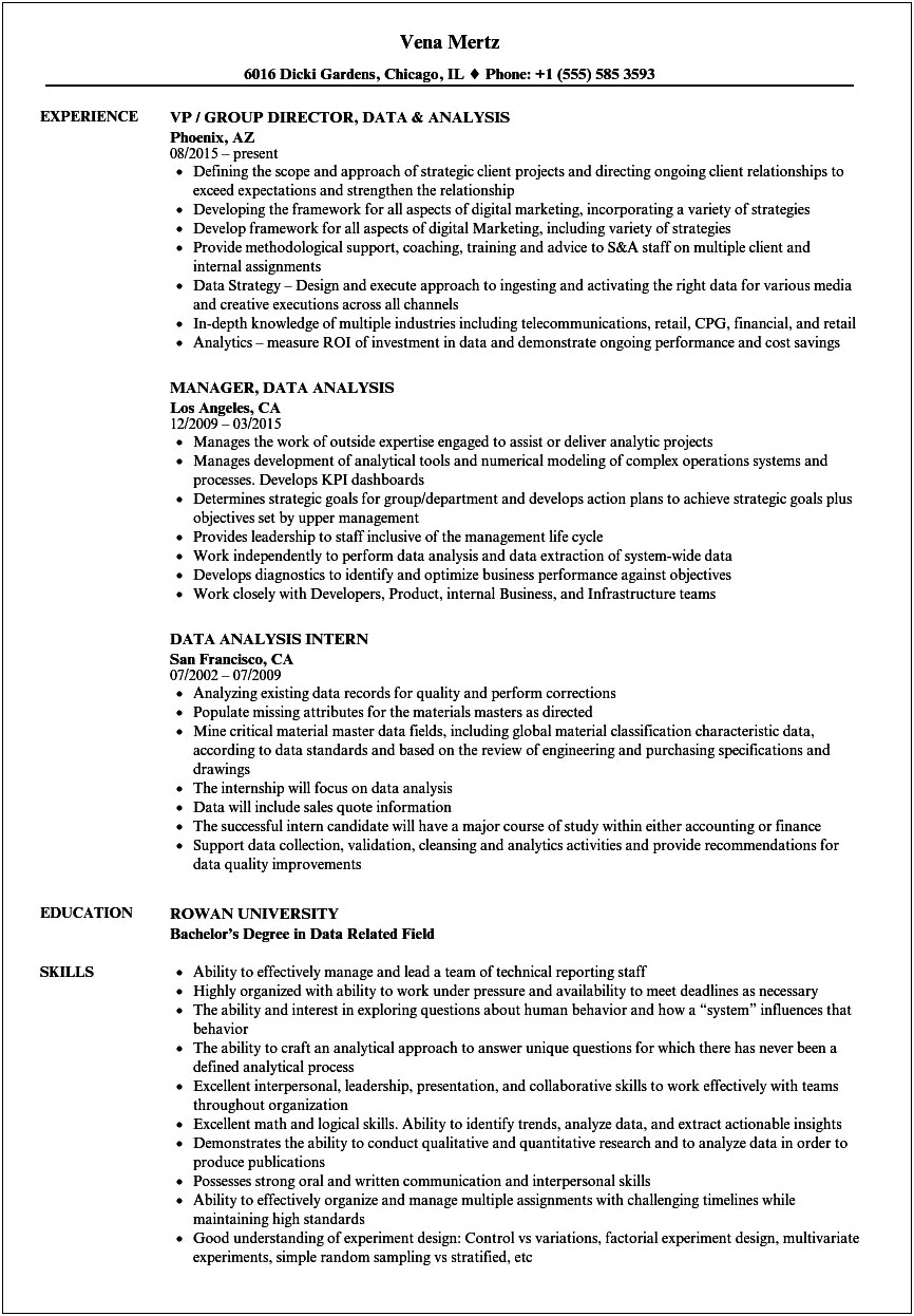 Data Collection Data Analysis Resume Objective