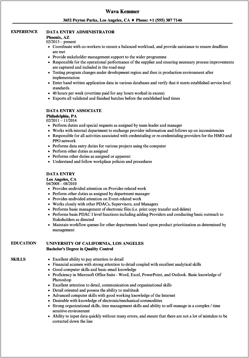 Data Entry Specialist Resume Example Template