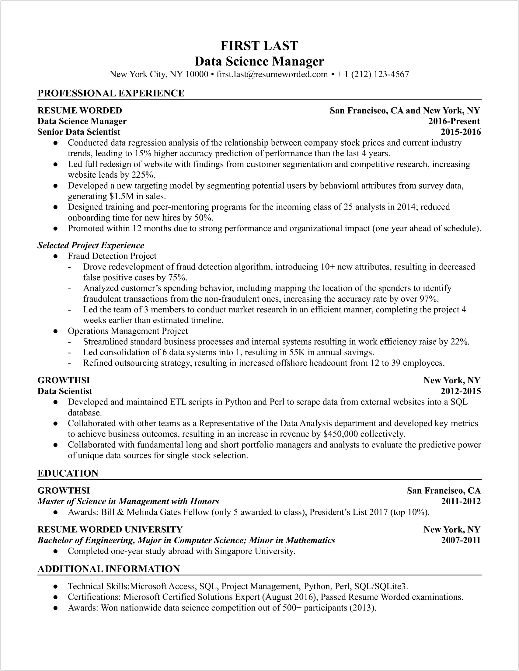 Data Scientist Resume 2 Years Experience
