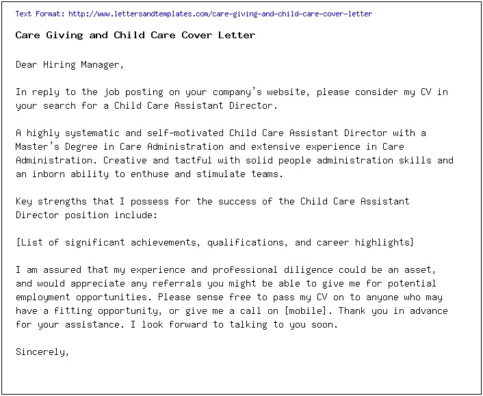 Daycare Teacher Cover Letter For Resume