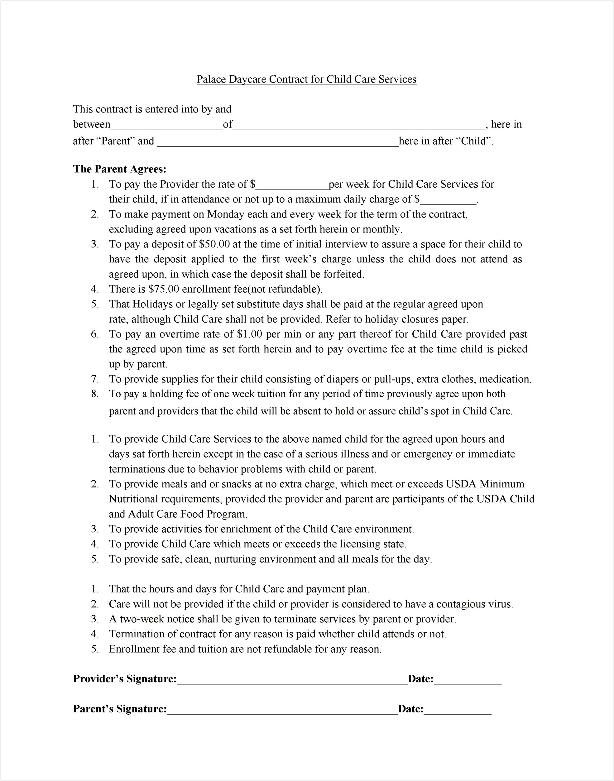 Daycare Templates Download For Parent To Send Home