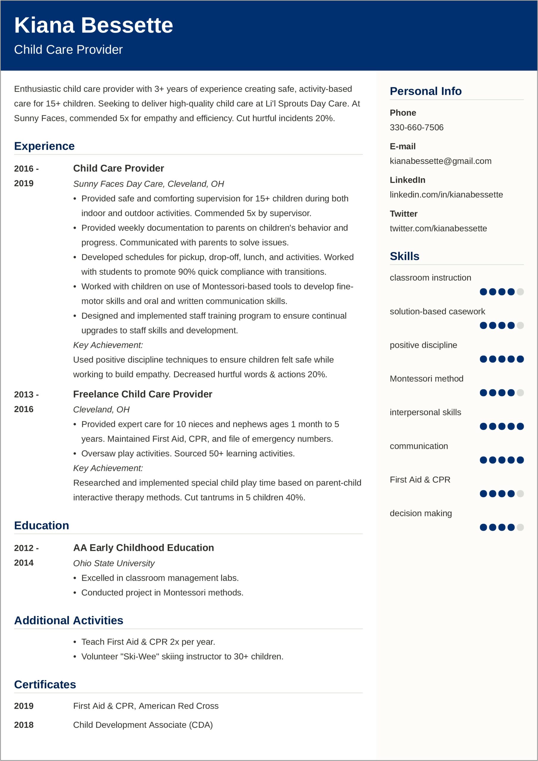 Daycare Worker Job Duties For Resume