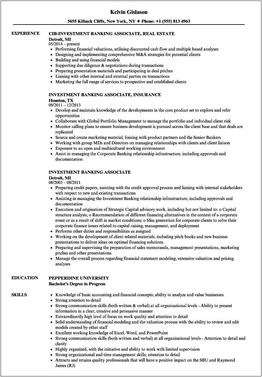 Deal Experience On Resume Confidentiality Investment Banking