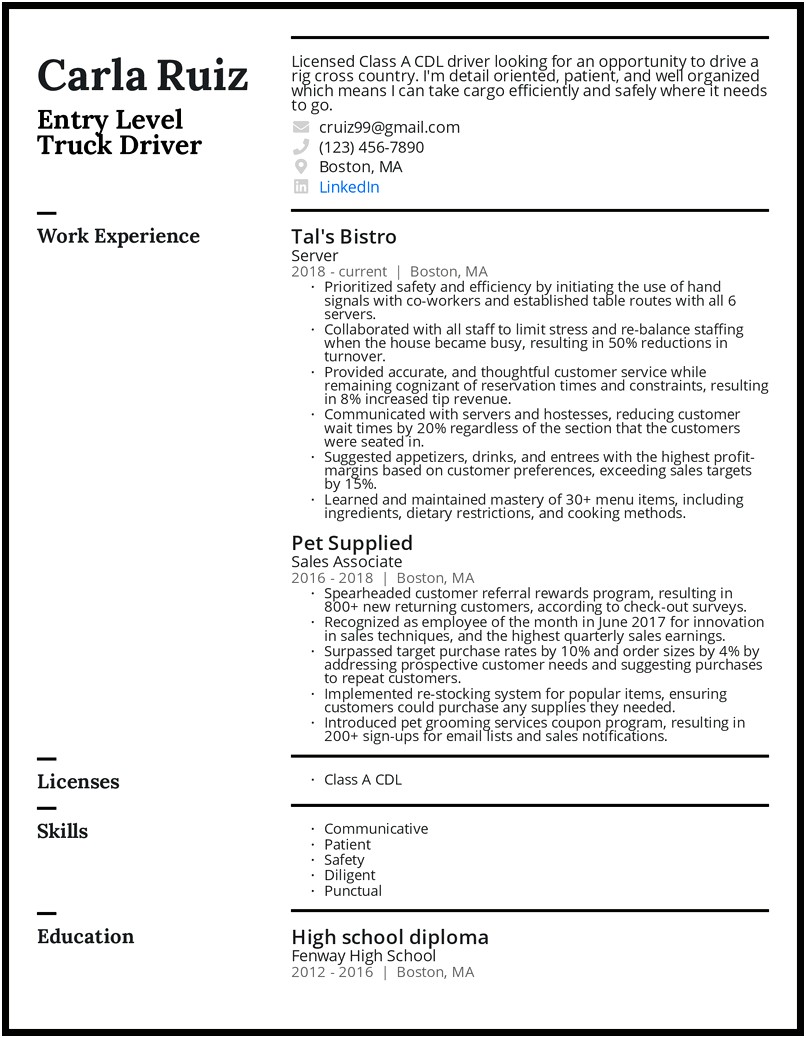 Delivery Driver Associate Job Description Resume