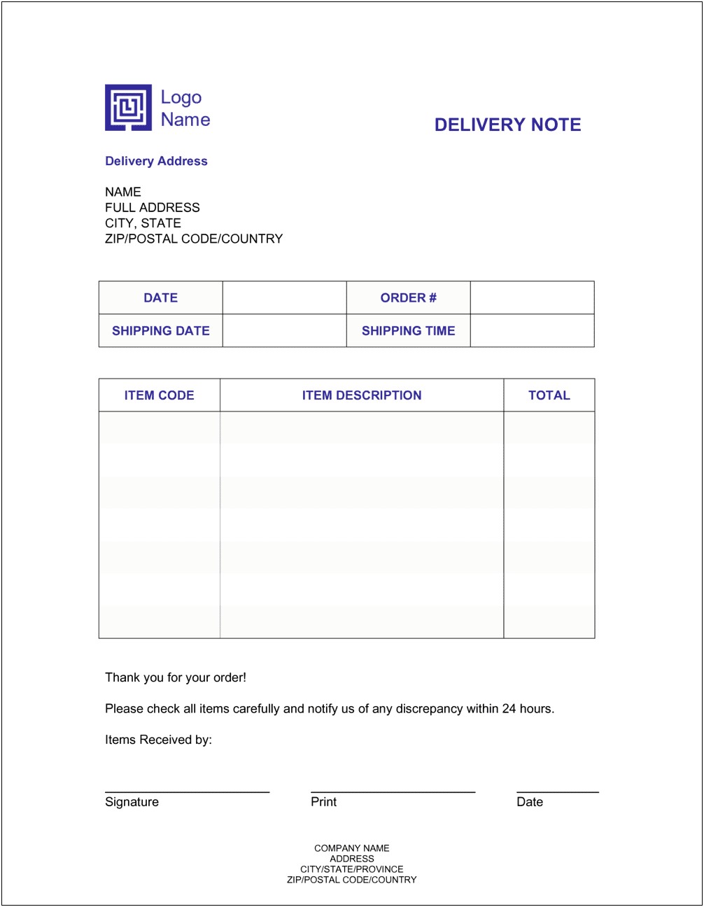 Delivery Note Template Word Document Download