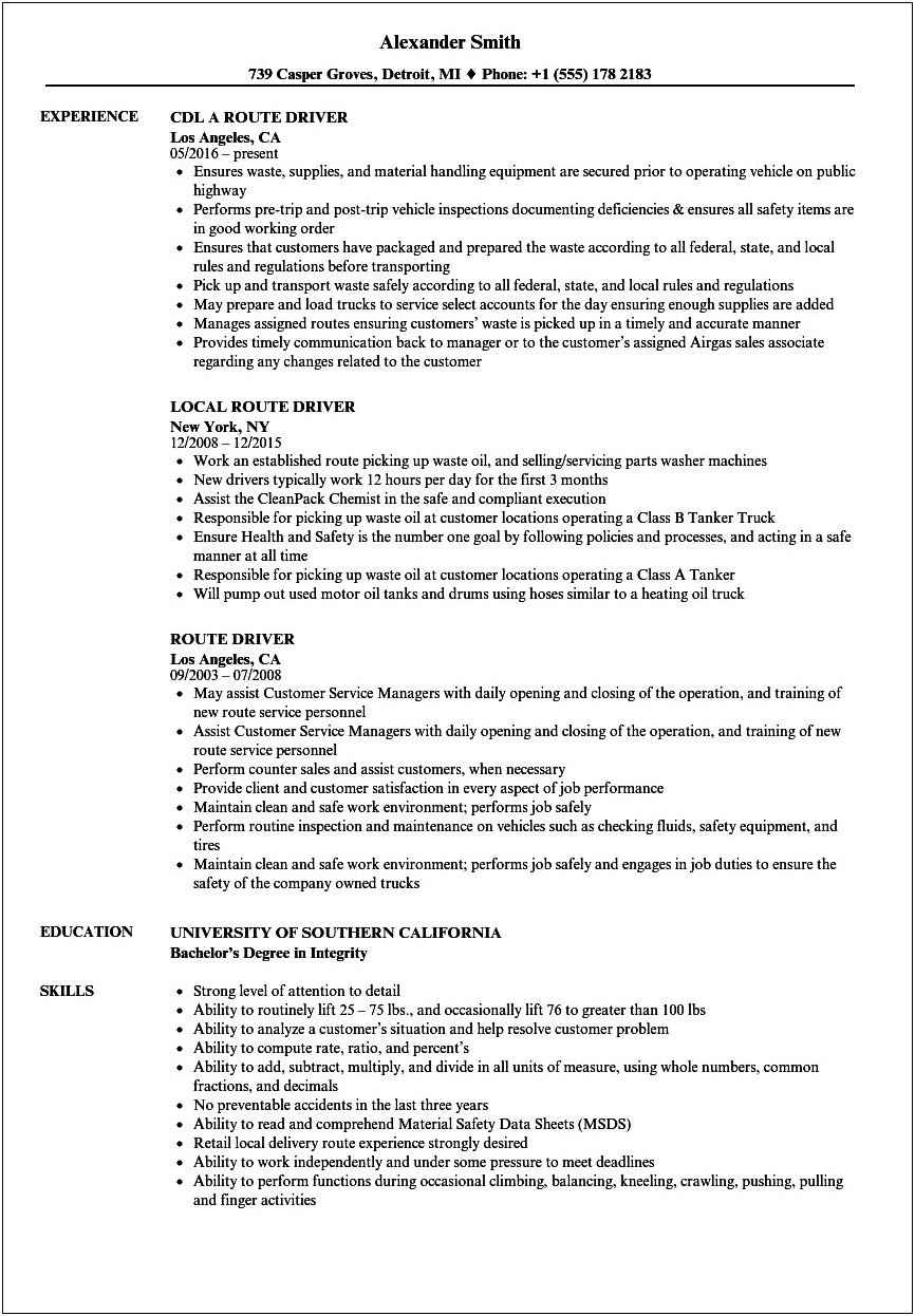 Delivery Truck Driver Skills For Resume