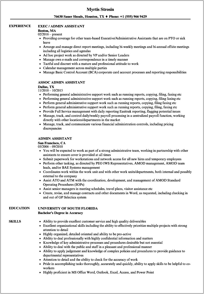 Dell Corporation Administrative Assistant Resume Summary