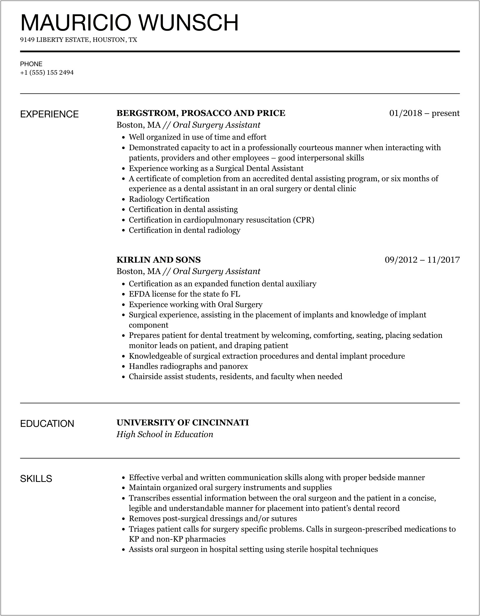 Dental Assistant Oral Surgery Resume Objective