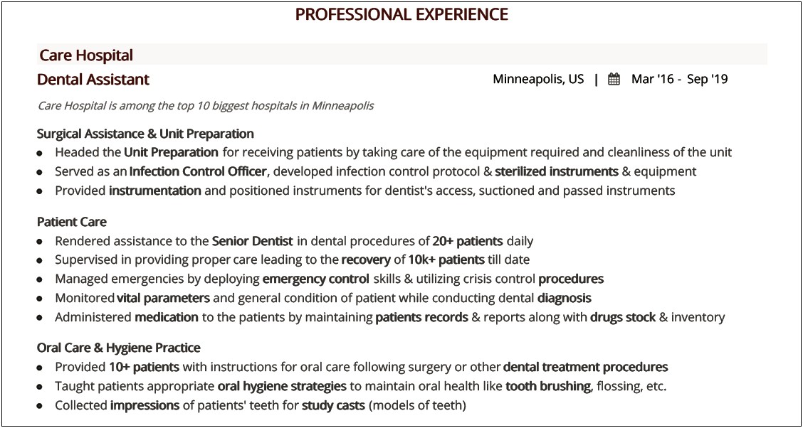 Dental Assistant Resume Example No Experience