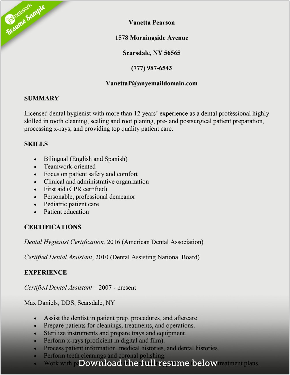 Dental Assistant Resume No Experience Reference
