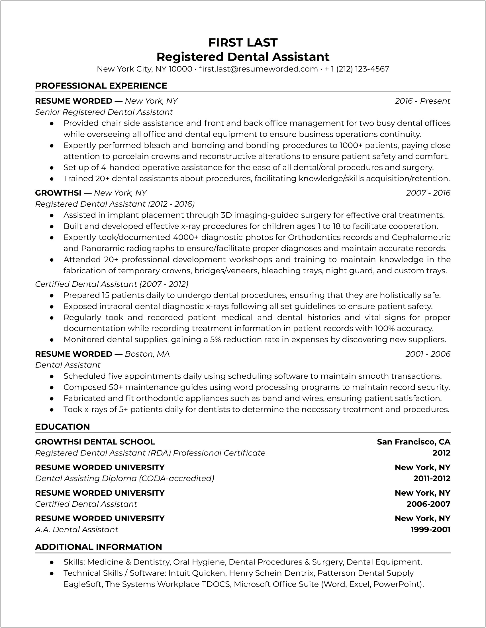 Dental Assistant Resume With No Work Experience