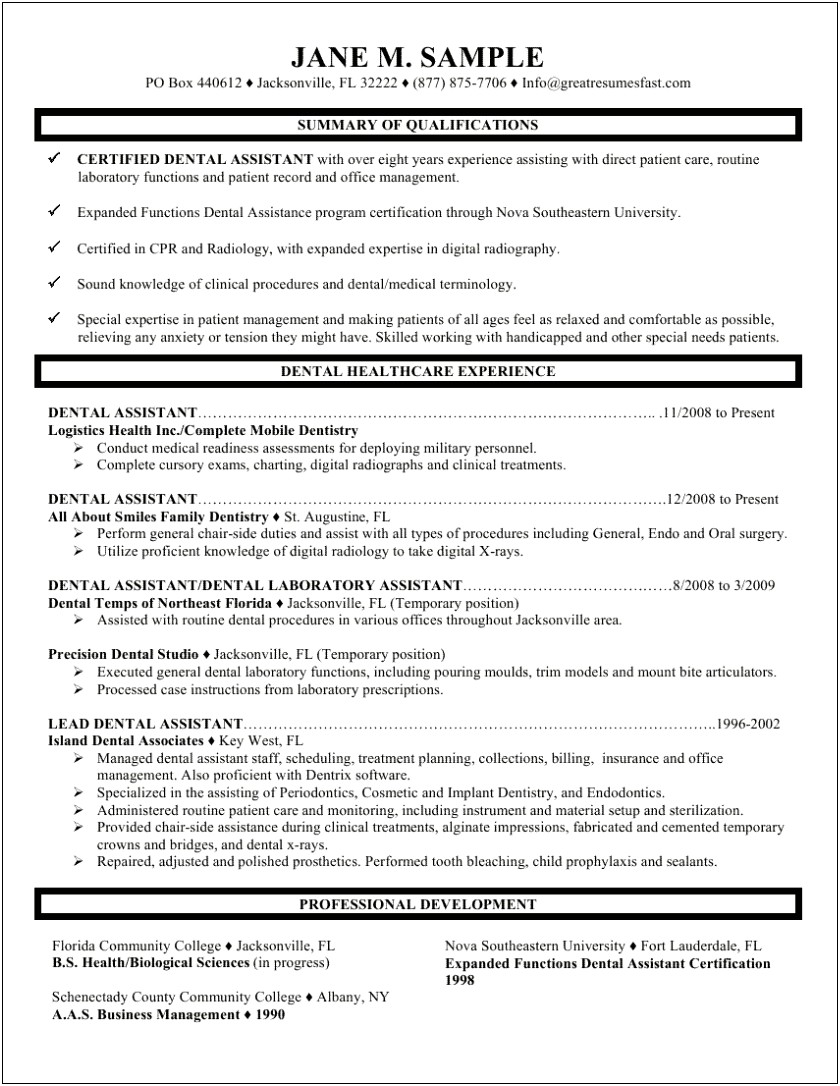 Dental Assistant Skills And Abilities Resume