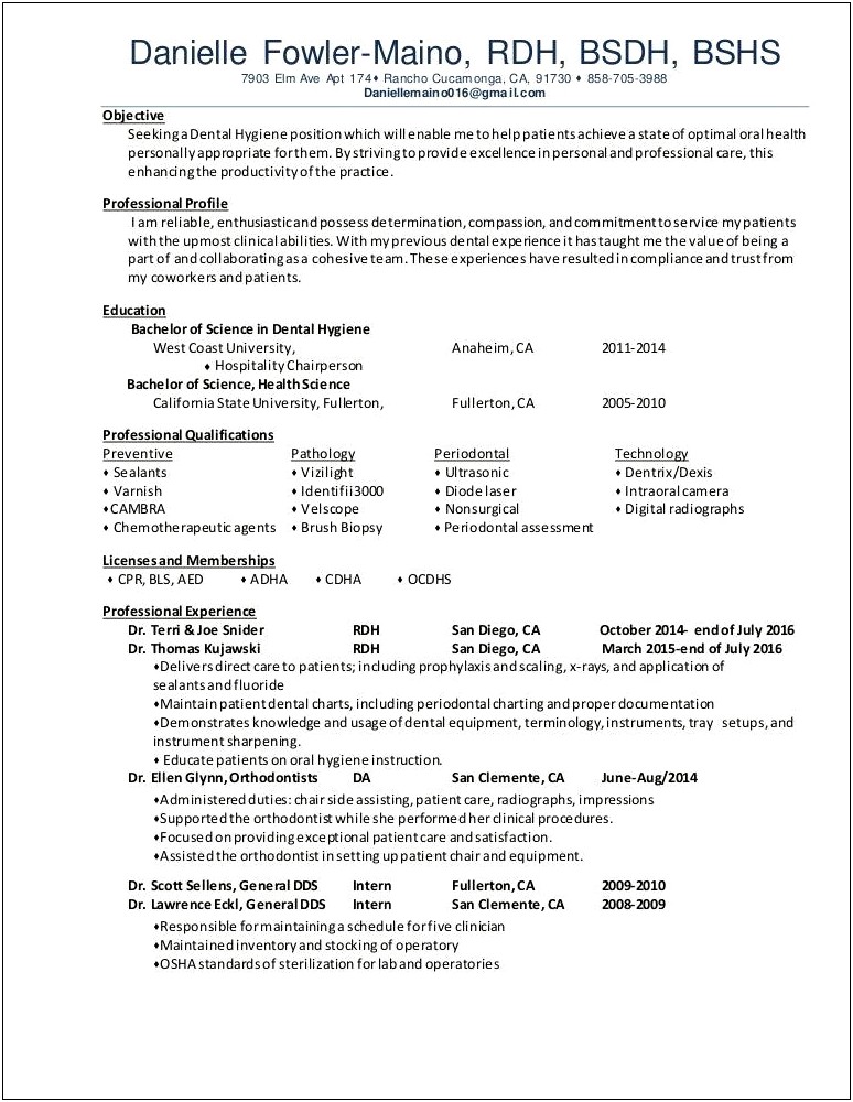 Dental Hygienist Resume Objective For Temping