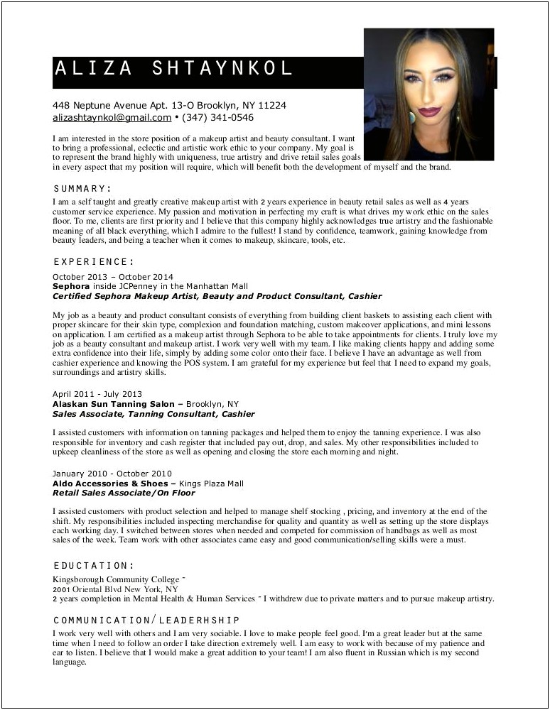 Description For Tanning Consultant On Resume