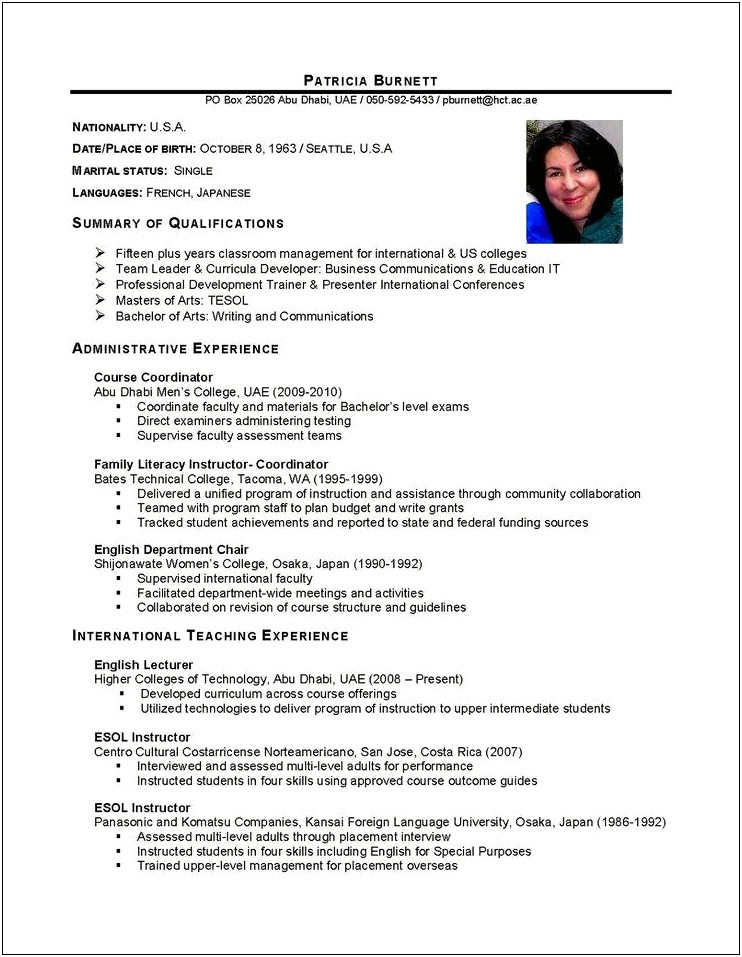 Description Of Department Chair On Resume