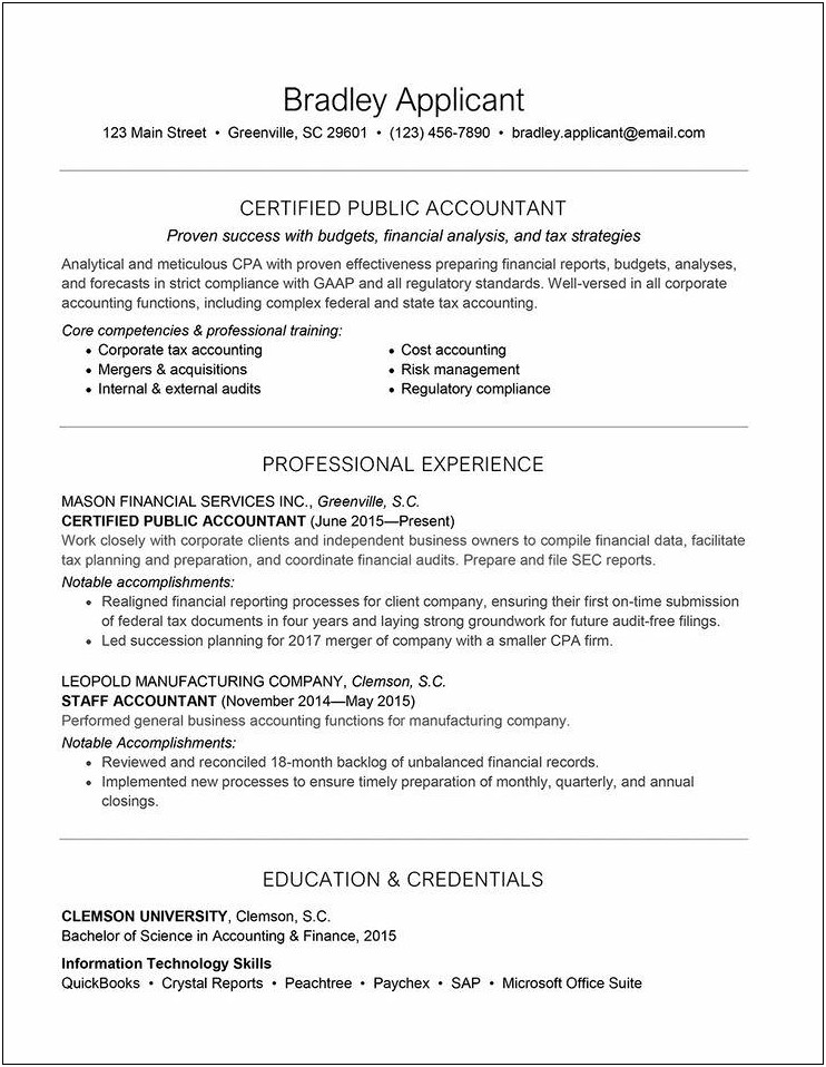 Description Of Education In Resume Accounting