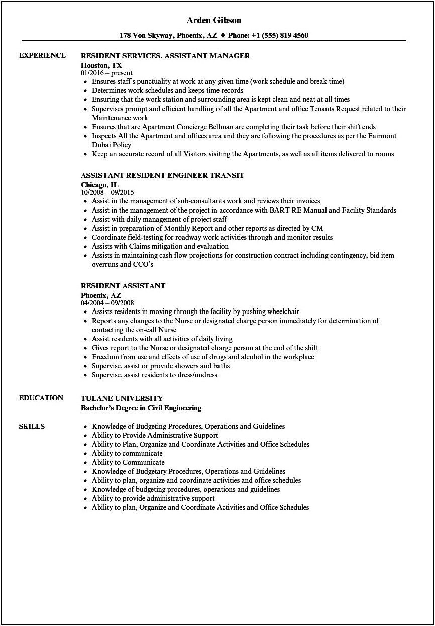Description Of Ra Position For Resume