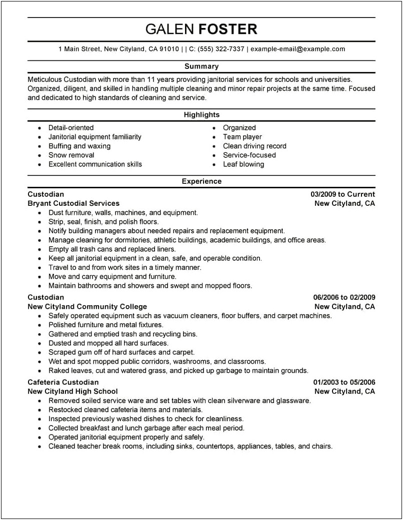 Description Of Residential Cleaning Service Owner For Resume