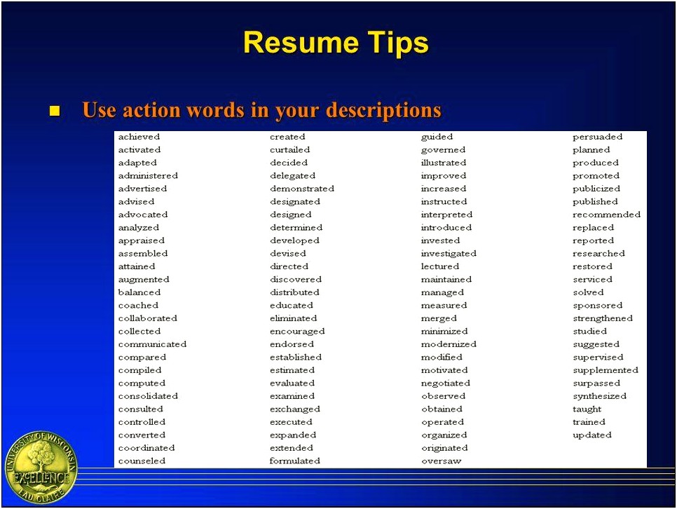 Descriptions To Use On A Resume