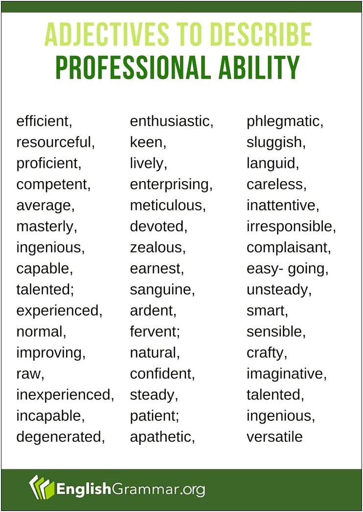 Descriptive Words To Use In Resume