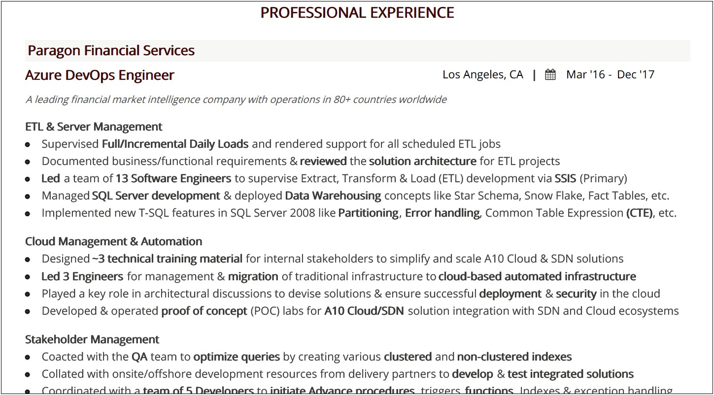 Devops Engineer Resume With Ansible Experience