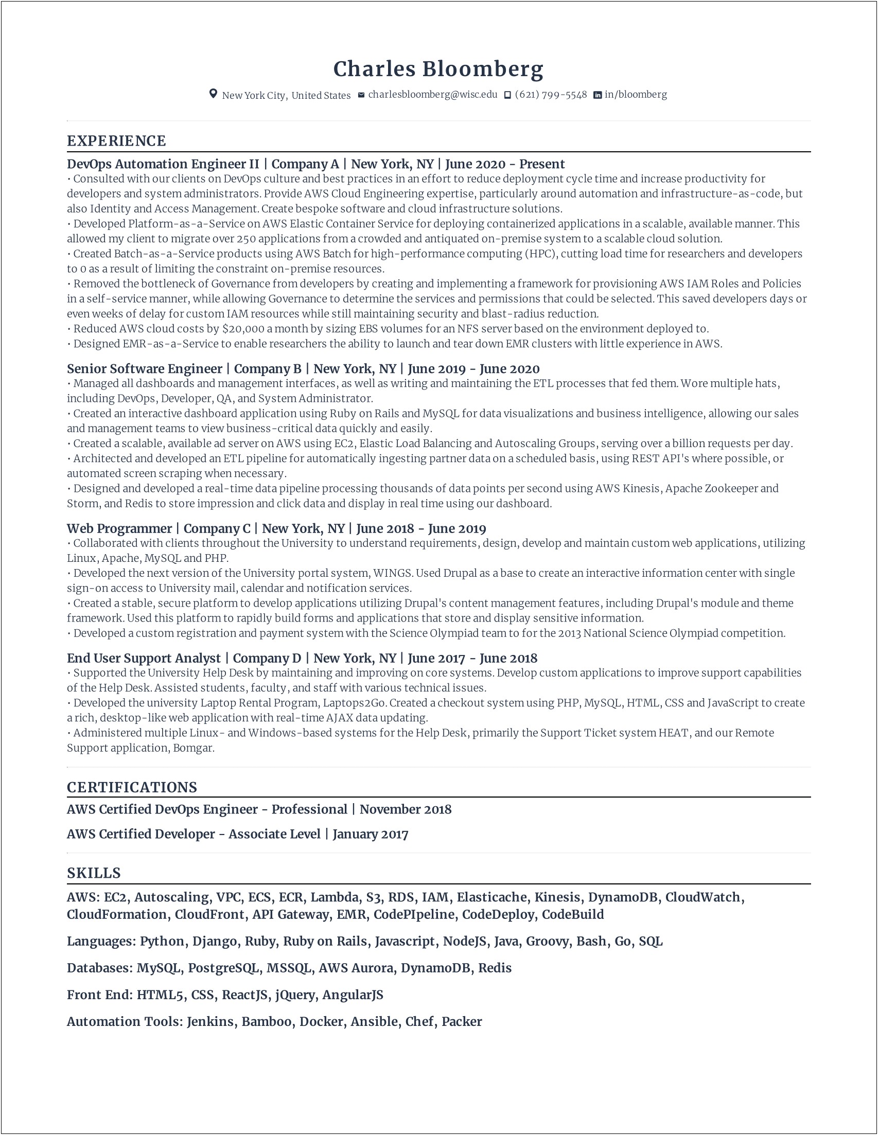 Devops Resume For 4 Years Experience