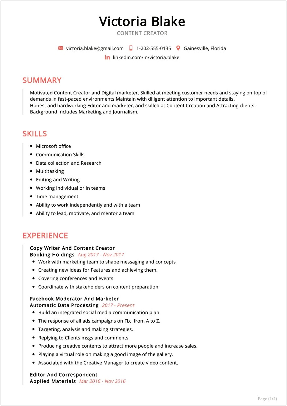 Digital Marketing Job Description For Resume