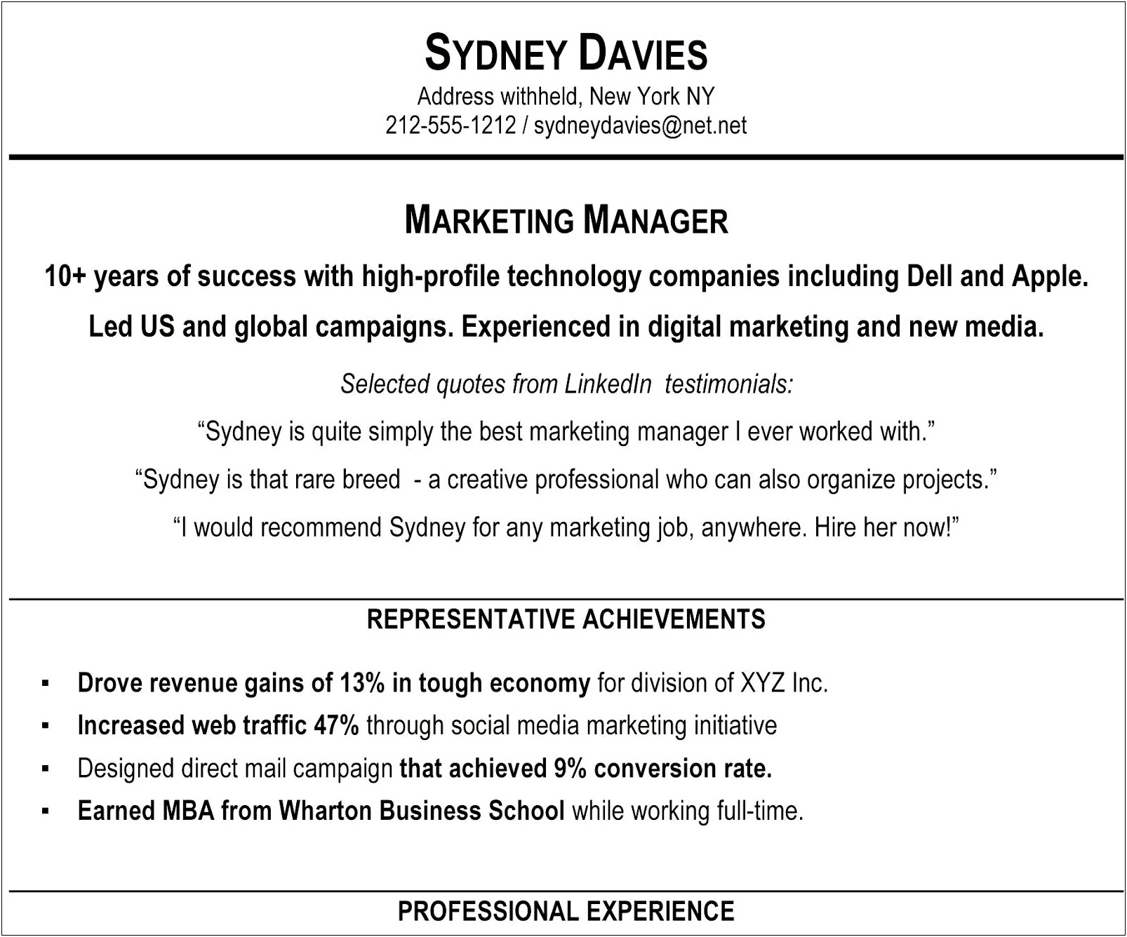 Digital Marketing Resume Summary Statement Examples