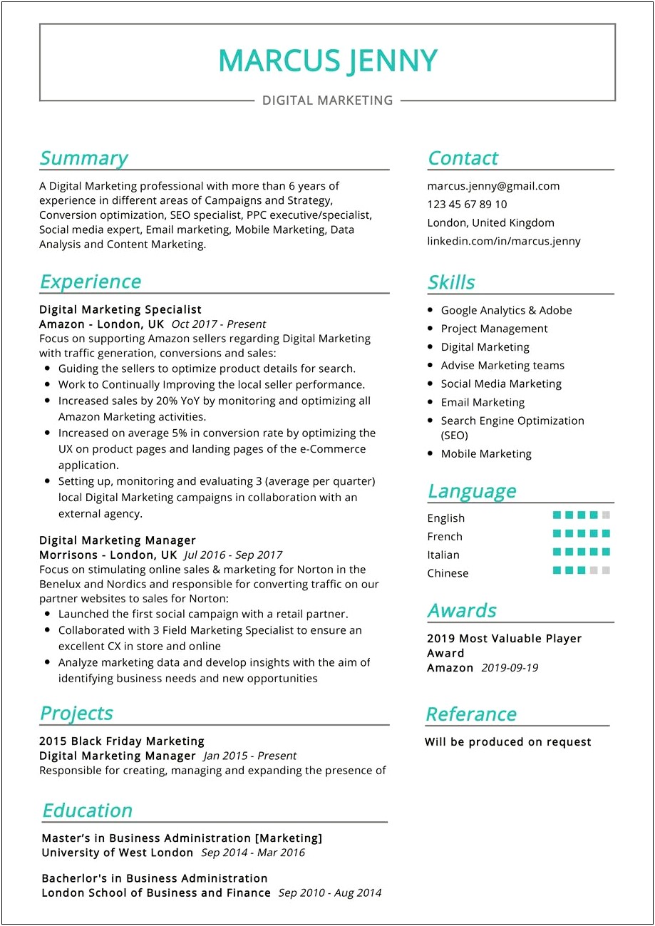 Digital Marketing Resume Templates Free Download